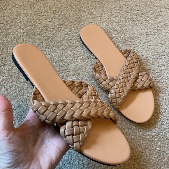 Mtzyoa Braided Criss Cross Flat Sandals 8.5 Tan Slip-On NWOB Boho Summer Comfort - Picture 4 of 13